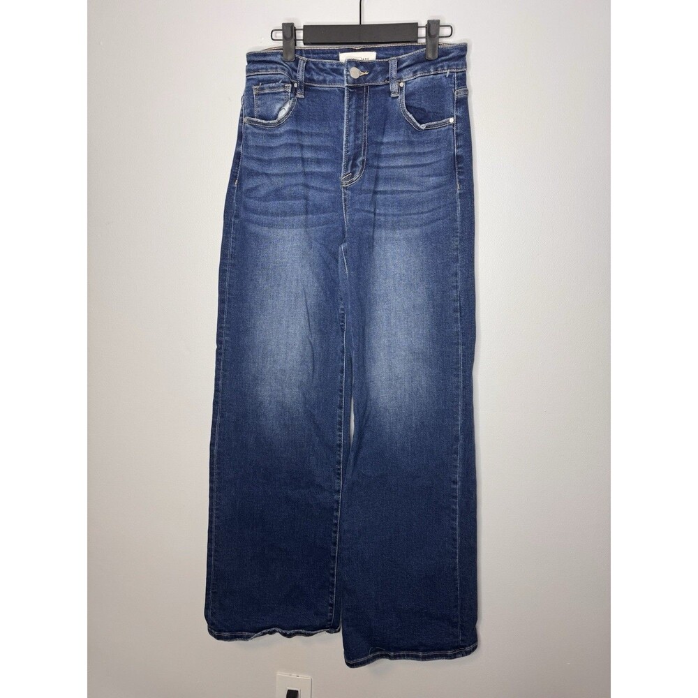 Risen Jeans Womens 7/28 Blue Whiskering High Rise Wide Leg
